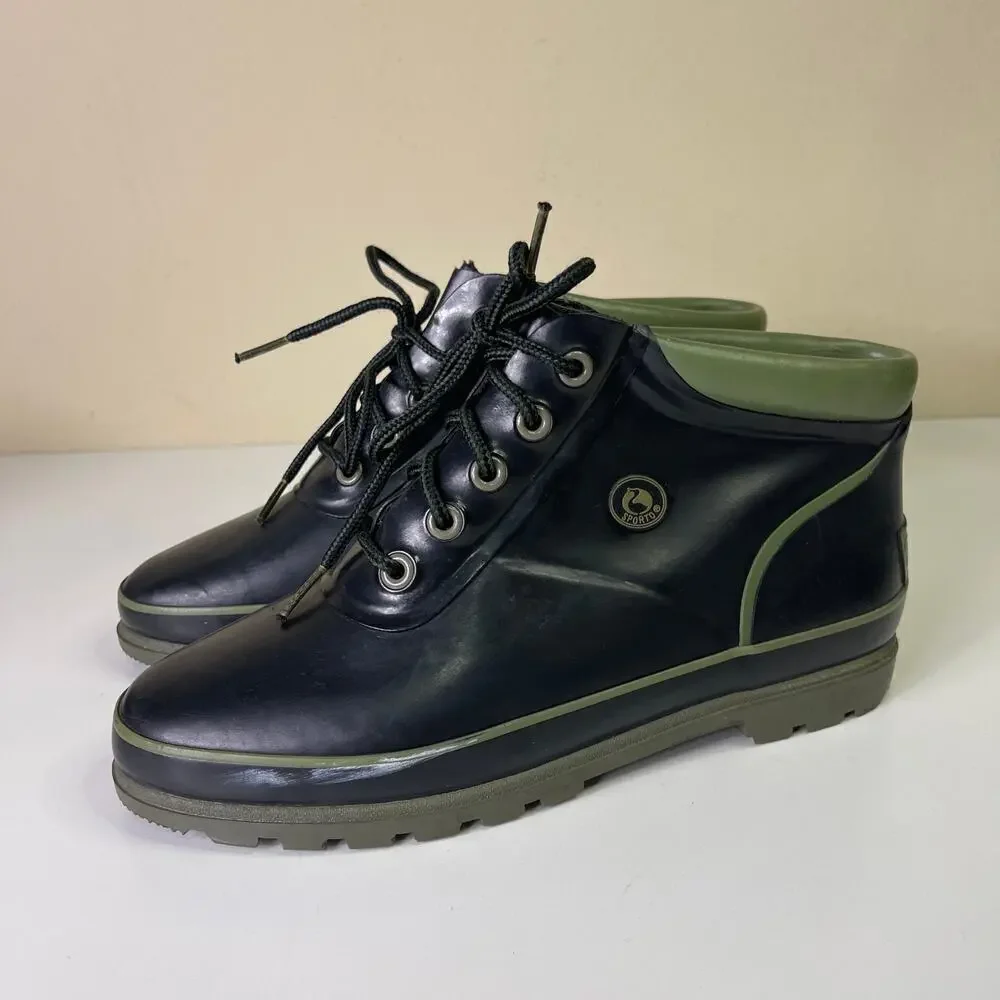 Vintage Sporto 90s Navy Green Ankle Rain Duck Boots Fisherman Core Women's 9